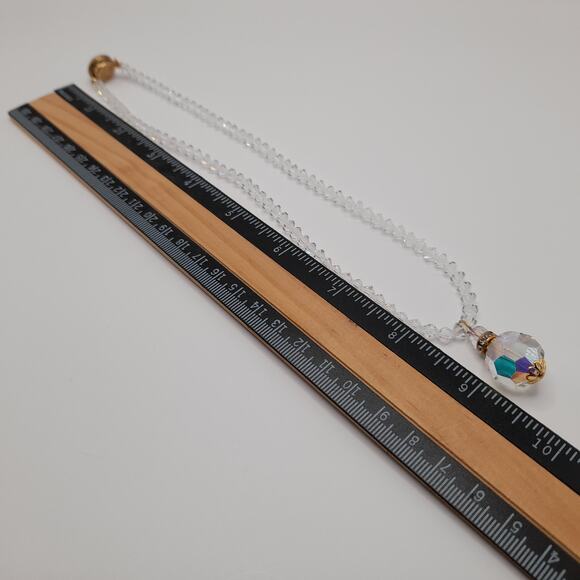 Vintage 1960s Crystal Faceted Pendant Necklace, AB Rhinestone Box Clasp, 17 Inch - Picture 10 of 11